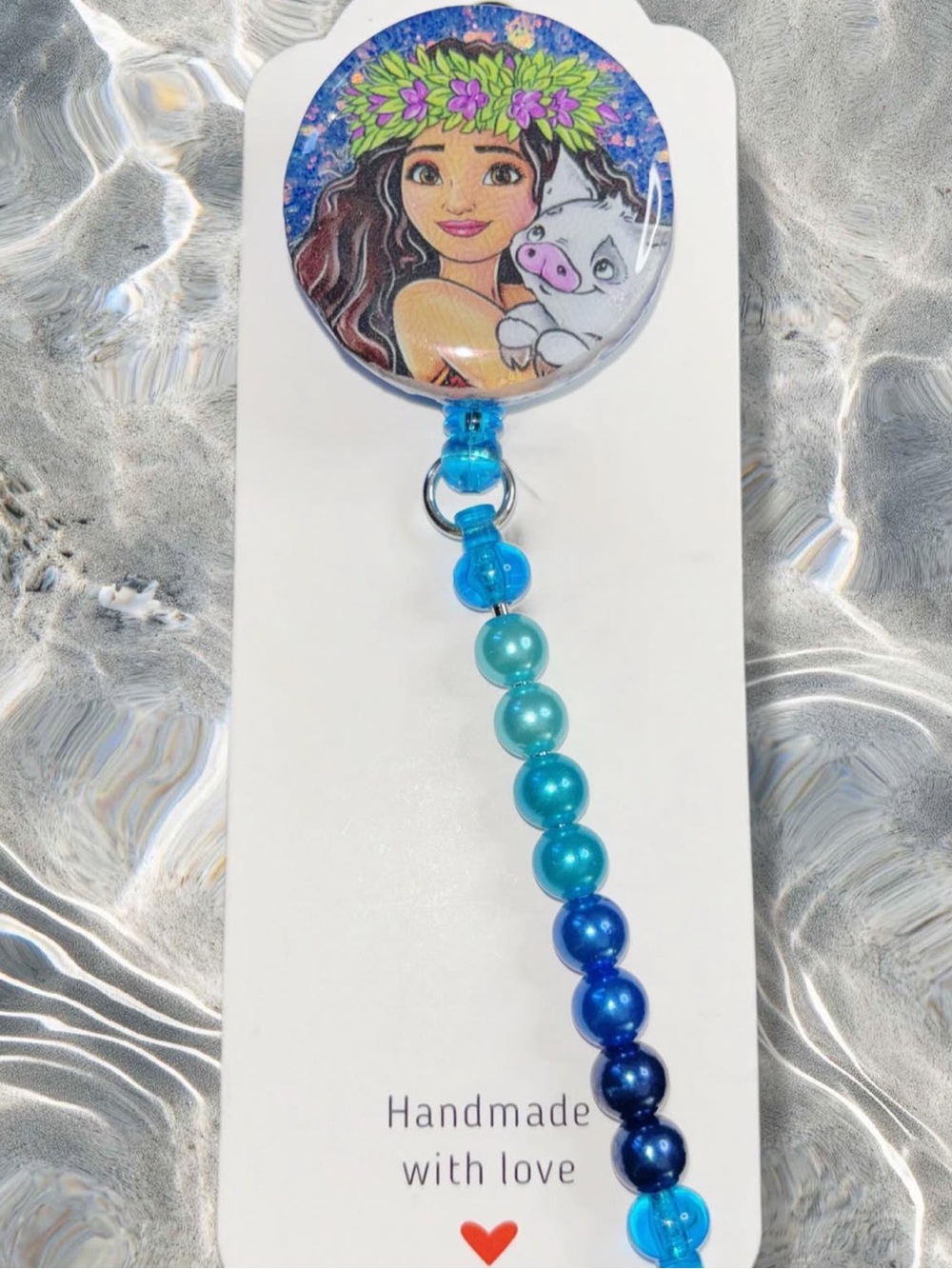 Handmade Moana-Inspired Blue Beaded Badge Reel